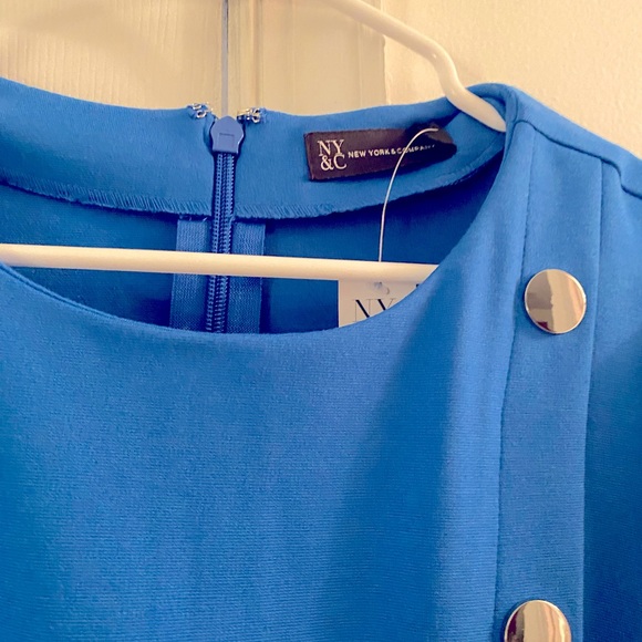 Blue Work Dress with Buttons Design - Picture 2 of 3